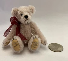 Vtg Miniature Mohair Bear By Theresa Yang Fully Jointed Dusty Rose 3 1/2” Tall