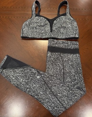 Lululemon 2pc Sports Bra & Leggings Set Black/White Speckled Size 8