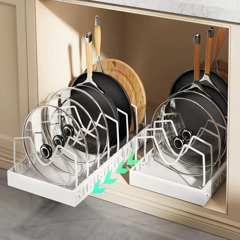 1 Pot and Pan Organizer Under the Cabinet Sliding Pot Lid Organizer spice rack