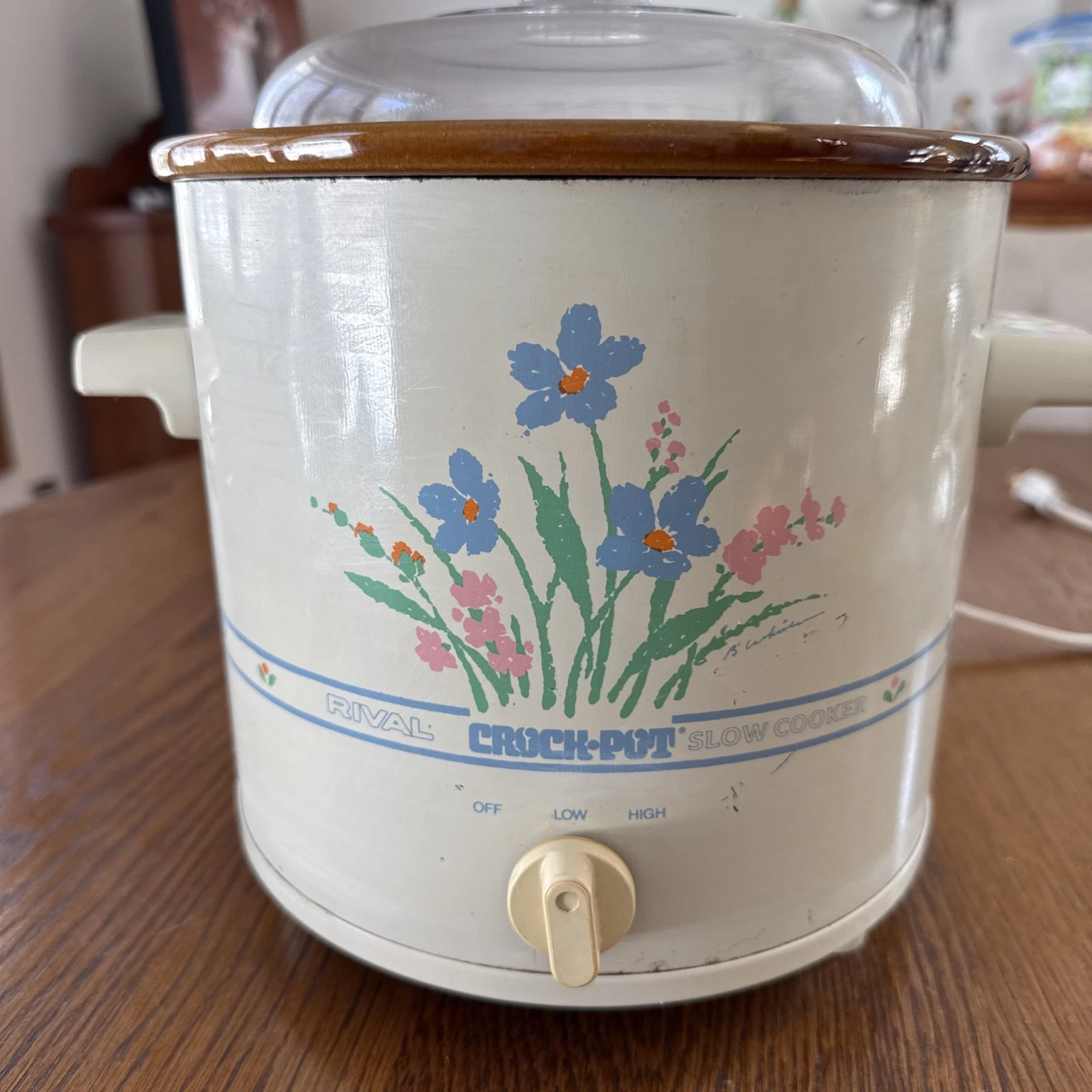 Vtg RIVAL Floral CROCKPOT Slow Cooker 3100P Plastic Lid Tested Works Original
