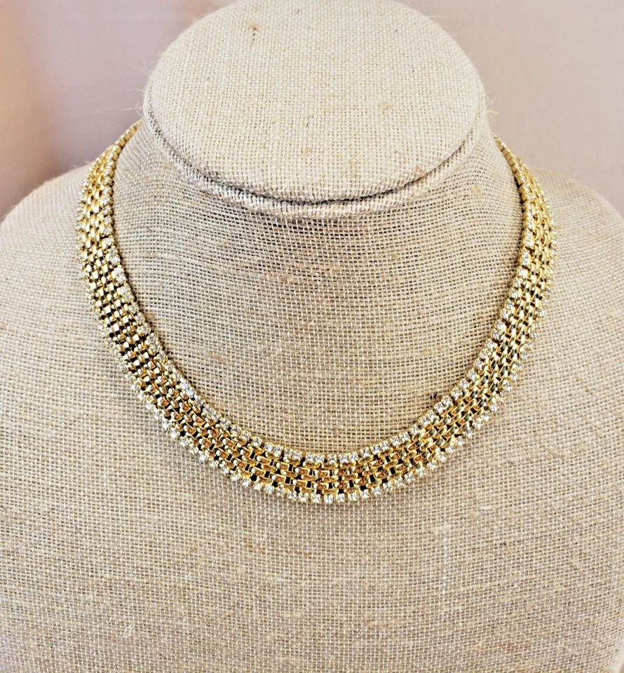 Kenneth Jay Lay Chapado en Oro Estrás Cesta Tejido Collar Collar Ajustable Foto 2 de 4