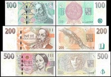 * CZECHIA CZECH REPUBLIC set 100 200 500 Korun 2009-2018 P 18 P 19 P 24 **