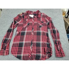 Arizona Jean Co Womens Red Black Plaid Sequin Back Flannel Shirt Medium
