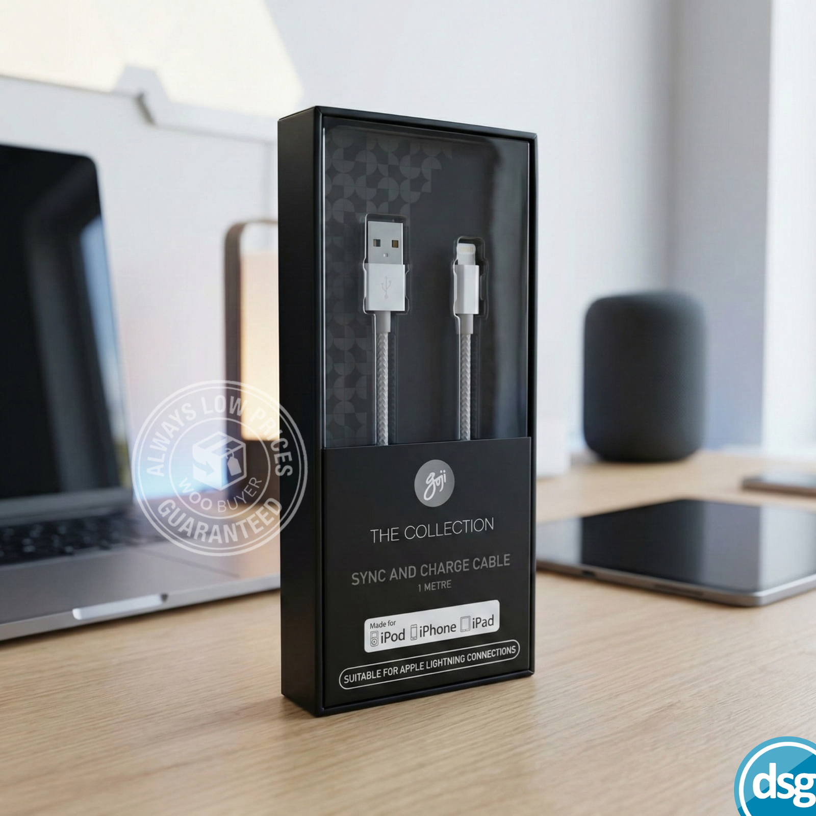 Goji Apple Lightning Charge Data Sync Cable Lead Charger MFi-Certified 1M Silver