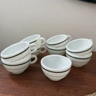 (1) Vintage PYREX Green Stripe White Milk Glass Restaurant Coffee Cup Mug Gift