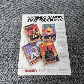 Vintage Tengen NES Nintendo Video Game Print Ad 1988 Tetris Pac-Man Retro Art