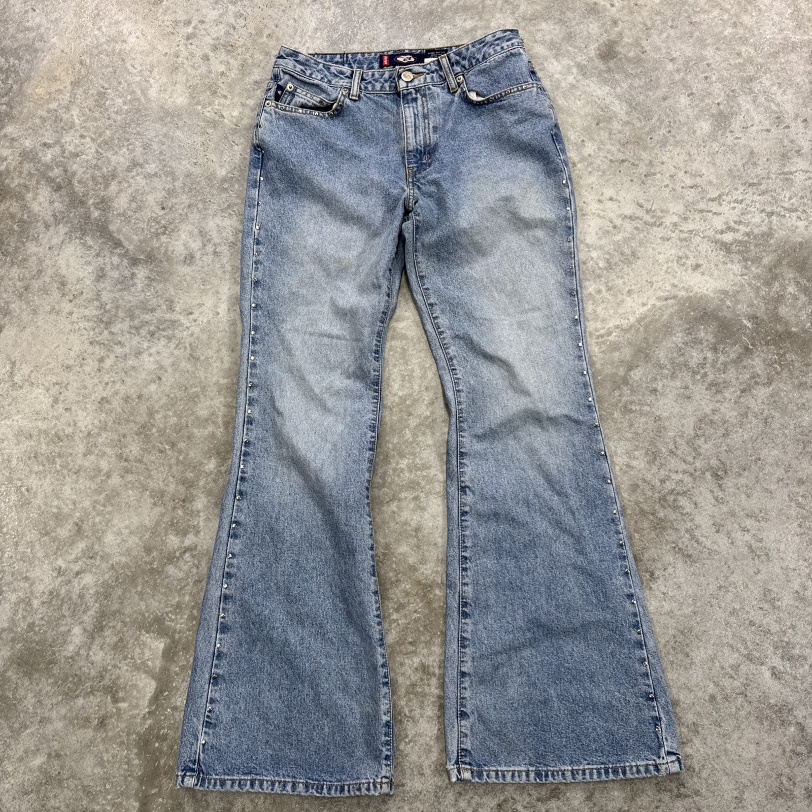 Vintage Bongo Jeans Womens 5 low rise Flare y2k grunge Studded punk goth 28x31