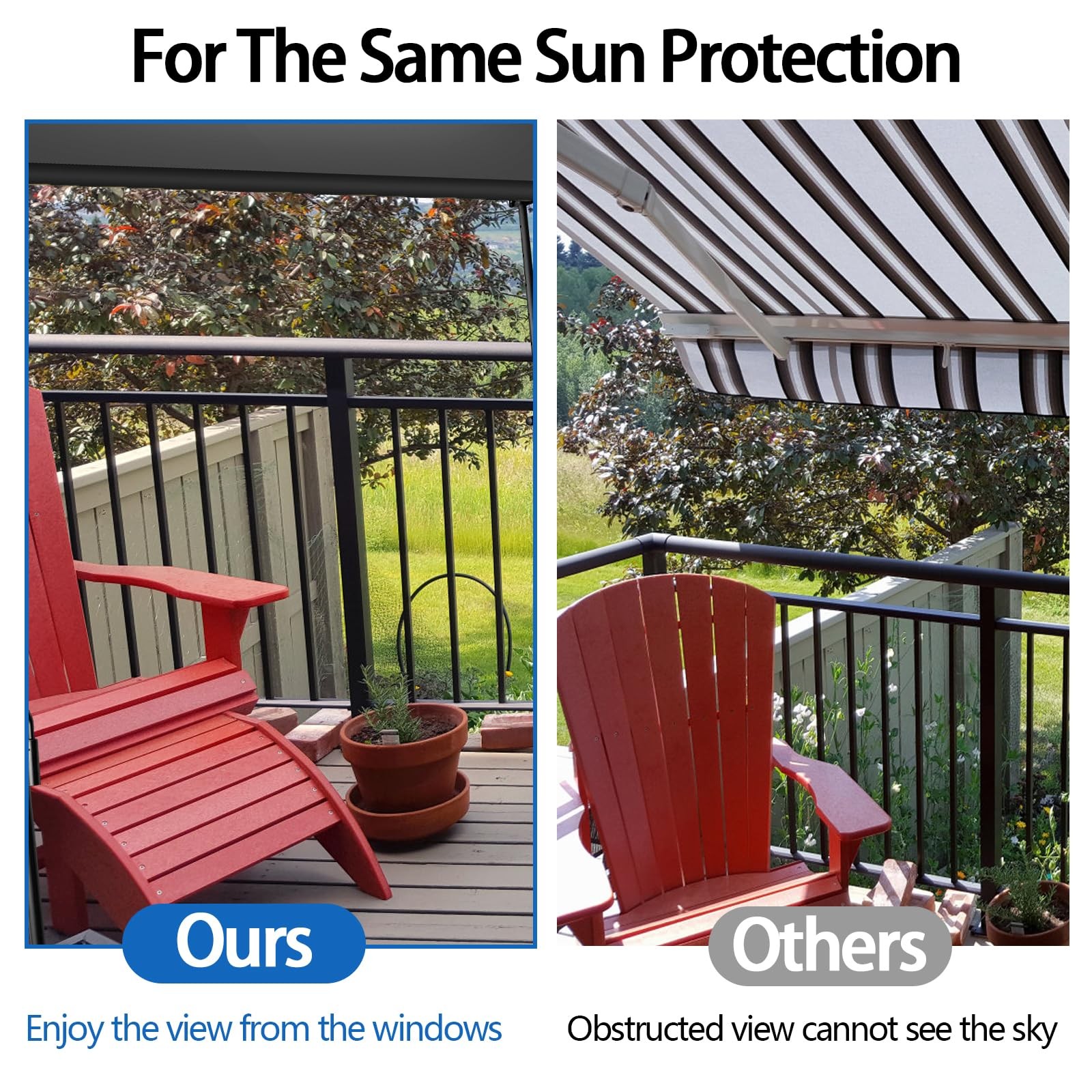 Manual Retractable Awning 118" W x 118" H,Side Bar 45in Patio Awning 