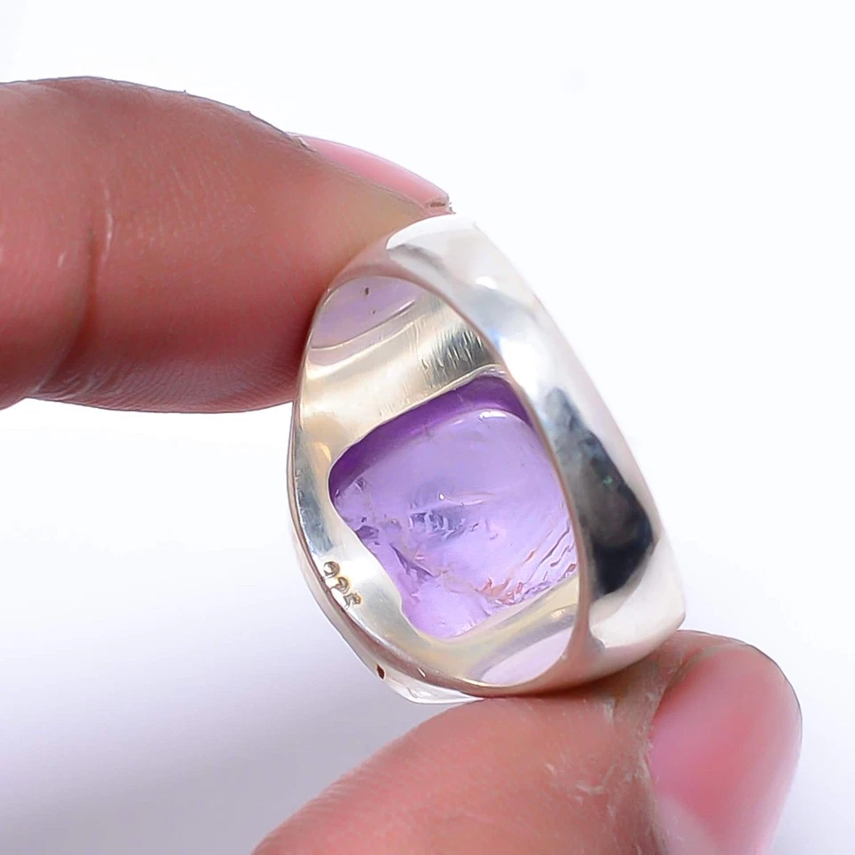 Amatista - Mashamba 925 Plata de Ley Solitario Hecho a Mano Anillo s.8.5 A369 Foto 2 de 4