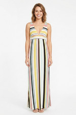 SKYE Womens Small Striped Empire Waist Maxi Dress V Neck Cover Up Knit EUC