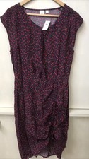 Gap Women’s Black Dot Red Floral Print MIDI Dress Ruched Size 8 NWT