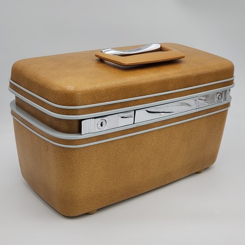 Vintage Samsonite Brown Silhouette Train Case Mirror Tray Pockets No Keys