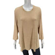 H by Halston Essentials 3/4-Sleeves Top X-Large Size Heather Latte Modern Shirt