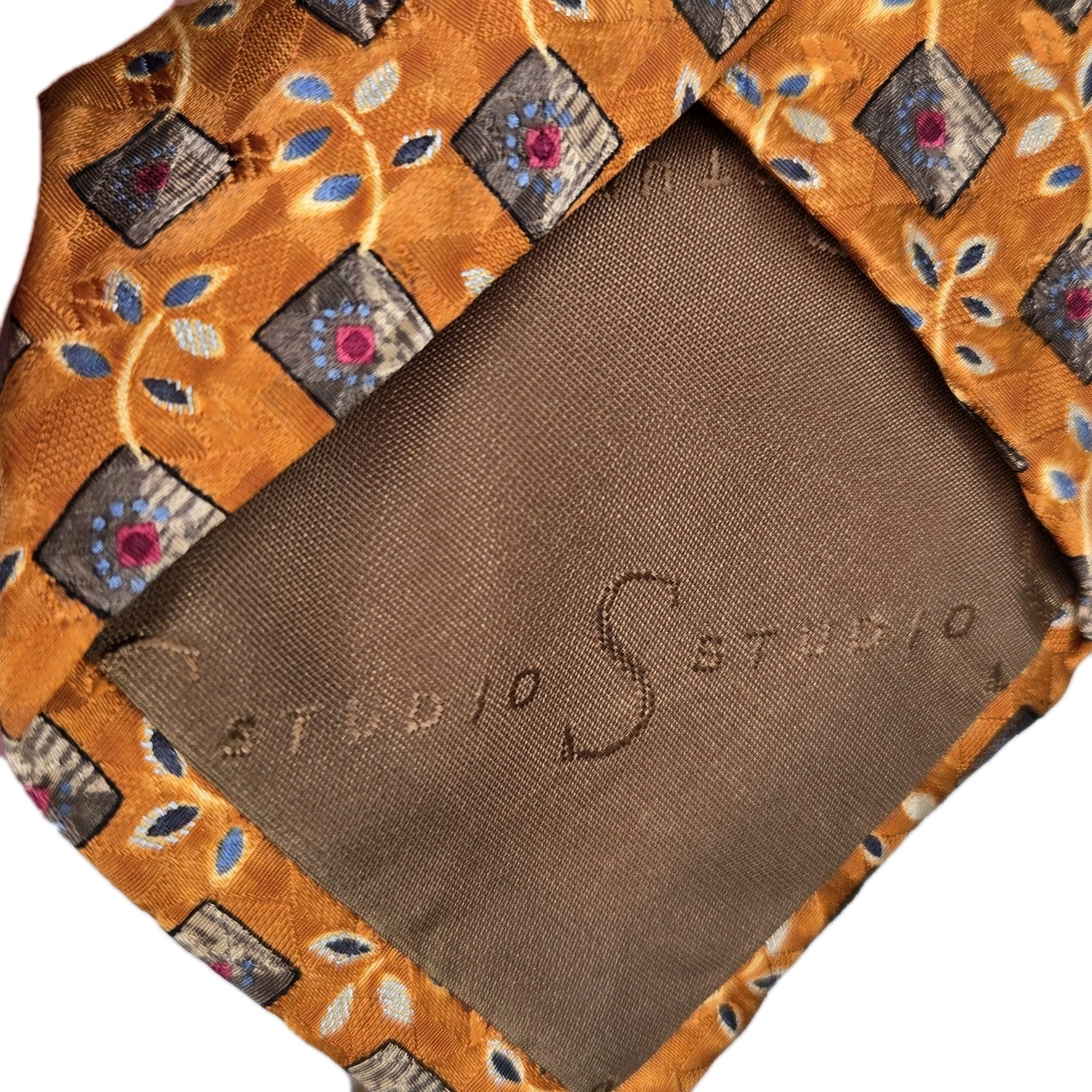 Robert Talbott Studio Silk Tie Orange Diamonds Fl… - image 5