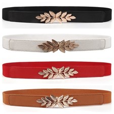 4 PCS Women Skinny Metal Buckle Faux Leather Belt Stretch Dress Corset Waistband