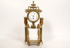 Tischuhr Säulengang Empire Bronze Golden Palmblätter Schwäne Brunnen 19. Jhd.