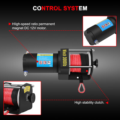 3000LB Electric Winch Towing Trailer Synthetic Rope Off Road Wireless Remote