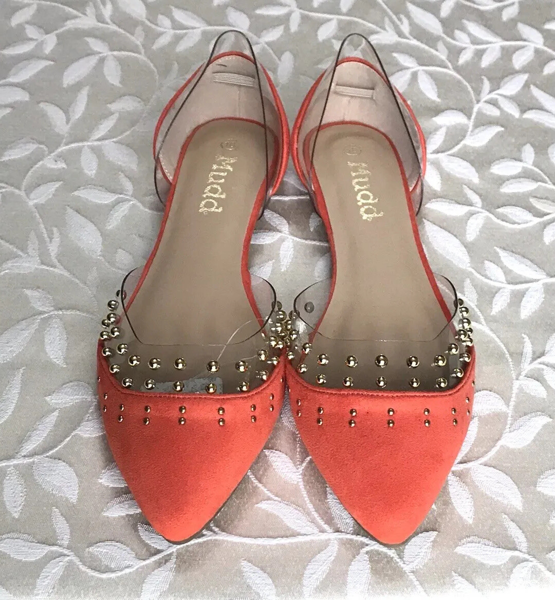 Mudd Womens Flats Size 11 Orange Pointed Toe Clear Studded Luna Slip On NEW  Shoe