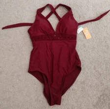 NEW NWT WOMENS S 4-6 KONA SOL 1PC SWIMSUIT SWIMWEAR BURGUNDY CRUISE POOL BEACH