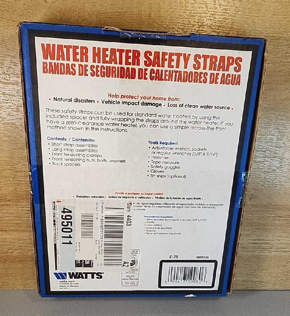 Hot Water Heater Safety Straps Watts Spacemaker E75 Up to 75 Gallon eBay