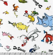 BTY Dr Seuss Celebration The Cat in The Hat White Cotton Fabric By Yard 10790203