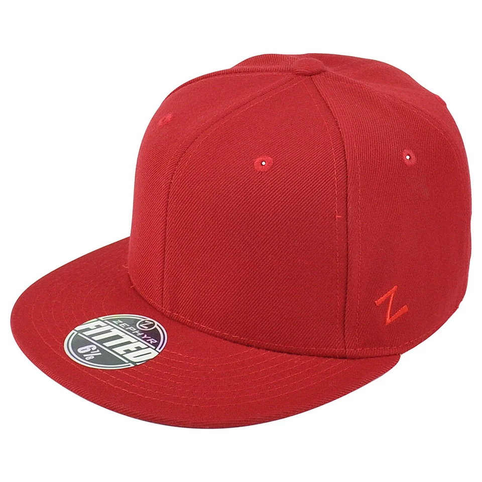 Zephyr Dark Red Blank Flat Bill Adults Men Constructed Fitted Size 7 1/8 Hat Cap - Image 2 of 4