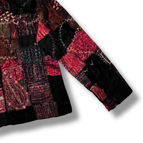 Vintage Chicos Jacket Mixed Patchwork Velvet Embr… - image 6