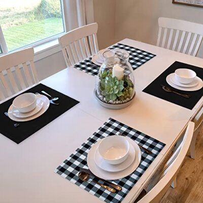 Buffalo Check Reversible Place Mats, 4 Pack, Black & White - 12'' x 18''