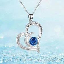 I Love You To The Moon And Back Pendant Necklace Mom Gifts Sterling Silver New
