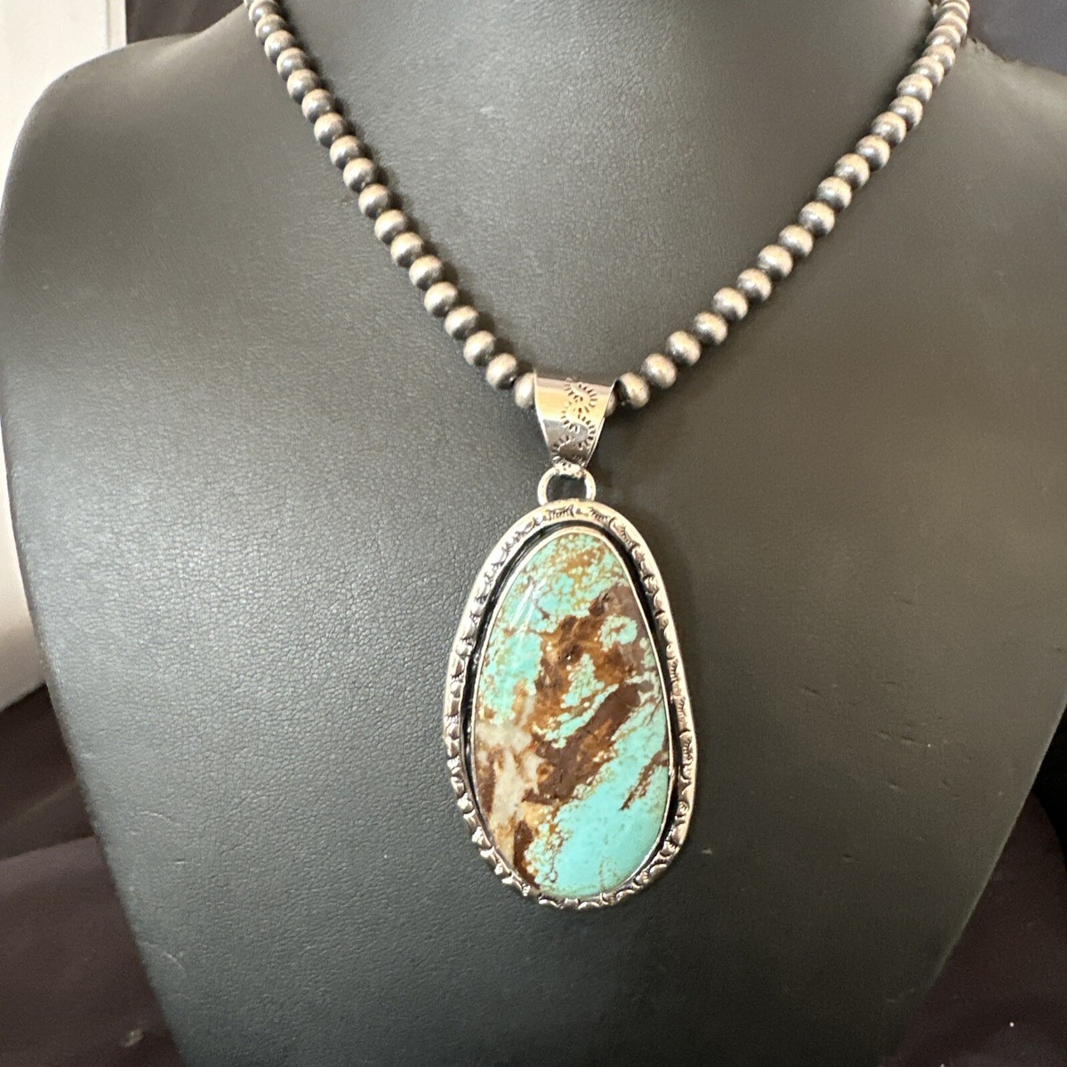 Blue Turquoise #8 Pendant Navajo Pearls Sterling Silver Necklace