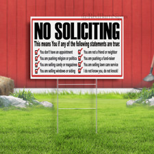 No Soliciting Solicitors Solicit Sign No Trespassing Yard Sign with metal H-Stak