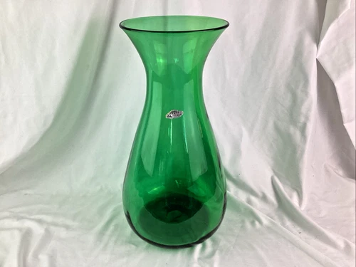 Vintage Blenko Green Glass Bottle Vase 7029 Joel Meyers 16" Tall with Label