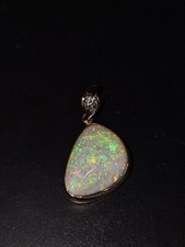 Opal Jewellery Aus 9.9ct Crystal Coober Pedy Opal 9ct Gold Necklace W/Diamond 