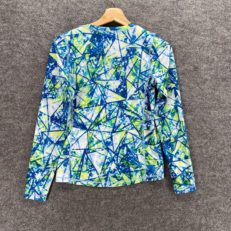 Lands' End Swimming Top Girls L Large Blue Geometric Crew Neck Long Sleeve - Image 2 of 4