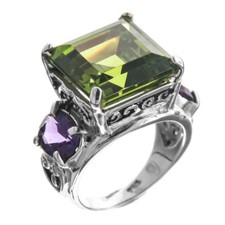 Handcrafted 7ct Peridot And Amethyst 925 Sterling Silver Cocktail Ring