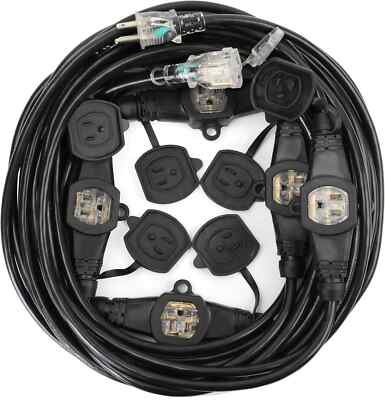 50FT 12 Gauge 5-15R 7 Outlet Cable Multiple Outlet Extension Cord with UL Listed
