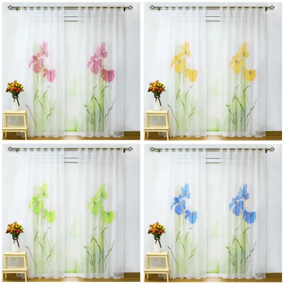 Gardinen Stores mit Schlaufen Vorhang Blume Dekoschals Transparent Voile Weiß - Bild 1 von 4
