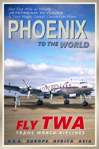PHOENIX Arizona TWA Constellation Airliner Retro Travel Poster Art Print 095 - Afbeelding 1 van 2