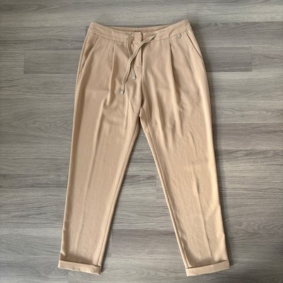 Marc Cain Trousers Womens UK10 Beige Drawstring Tapered Tailored Ankle Length