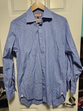 THOMAS PINK FRENCH CUFF DRESS SHIRT DARK BLUE 15.5-34 Mens Striped