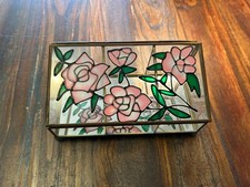 Vintage Stained Glass Jewelry Trinket Box Hinged Floral Glass Mirror