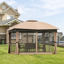 Patio 12' x 10' Canopy Heavy Duty Steel Gazebo Double Vented Outdoor Brown