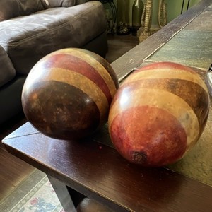 Pair Vintage Gourd Shakers Earthy Striped Maracas One Large Single Nut Clacker 