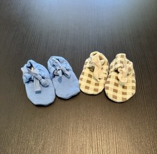 Kate Quinn Blue Check Green Tie Booties Shoes Slippers 0-3mos Organic Cotton EUC