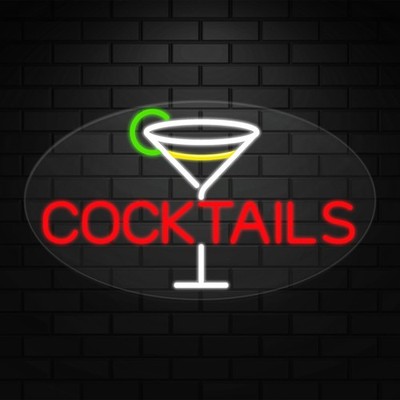 Cocktails Sign for Business Displays | LED Flex Neon | 30''W x 17''H x 1''D