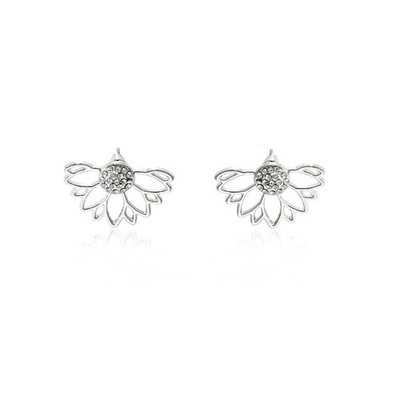 Vintage Crystal Lotus Flower Earrings for Women,14k Gold Lotus Flower Hollow Pie