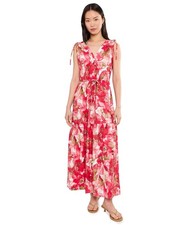 Women's Dresses Calvin Klein Sleeveless Dot Crepe Floral Drawstring Midi Dress