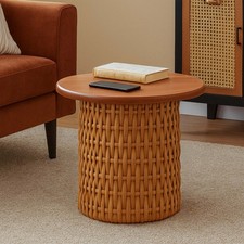 Beistelltisch HWC-P15 Loungetisch Wohnzimmertisch Mahagoniholz Rattan rund Ø44cm