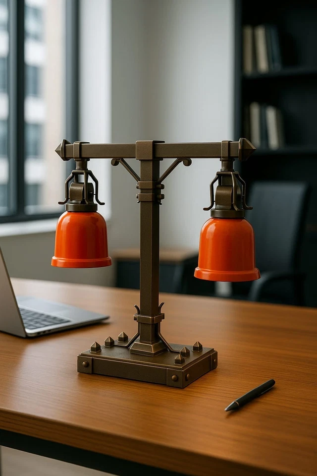 Lámpara de mesa industrial de doble pantalla única en el mundo - Lámpara de escritorio de bronce rústico Foto 2 de 4
