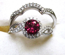 Rare Wine Garnet Bridal Ring Set / size 7 / 925 Sterling Silver / 1.5ct